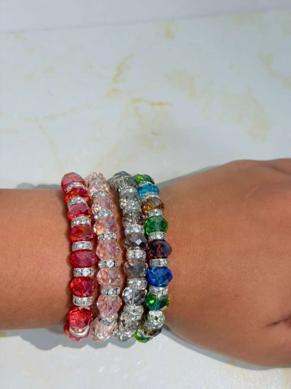 Multi-Color 4 Crystal Beaded Stackable Bracelet Set - Women Jewelry- BUNDLE